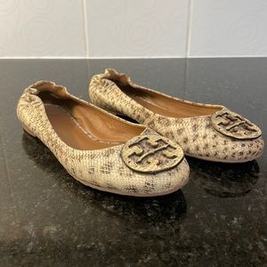 TORY BURCH snake skin print leather ballet flats